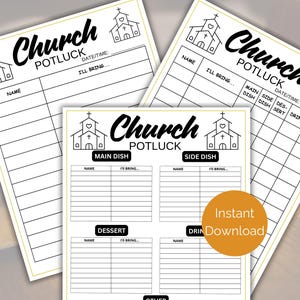 Church Potluck Sign Up Sheet, Printable Church Party Potluck Sign Up Form, Church Party Food Sign Up Sheet