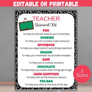 Editable Teacher Survival Kit Gift Tags, Back To School Gift Tag, Last Day of School Gift Tag, Teacher Appreciation Gift Tag, Thank You Gift