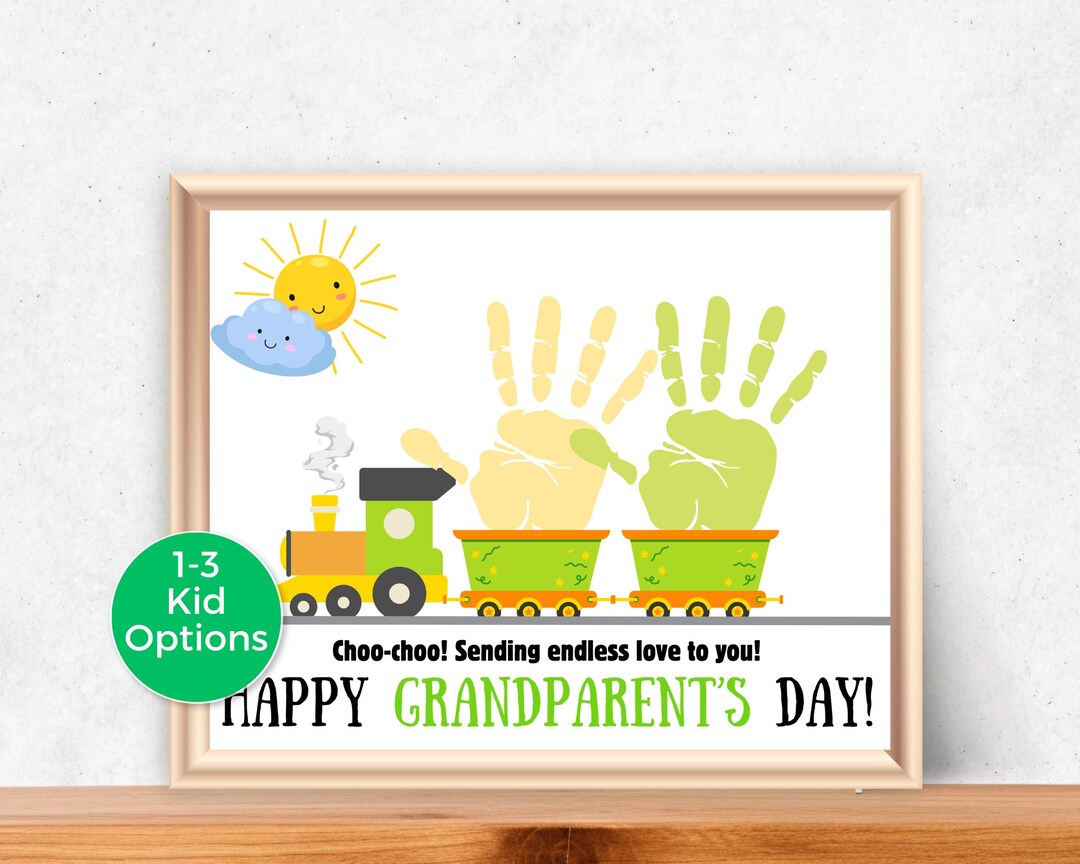 Grandparents Day Train Handprint Art up to 3 Kids, Grandparents Day ...