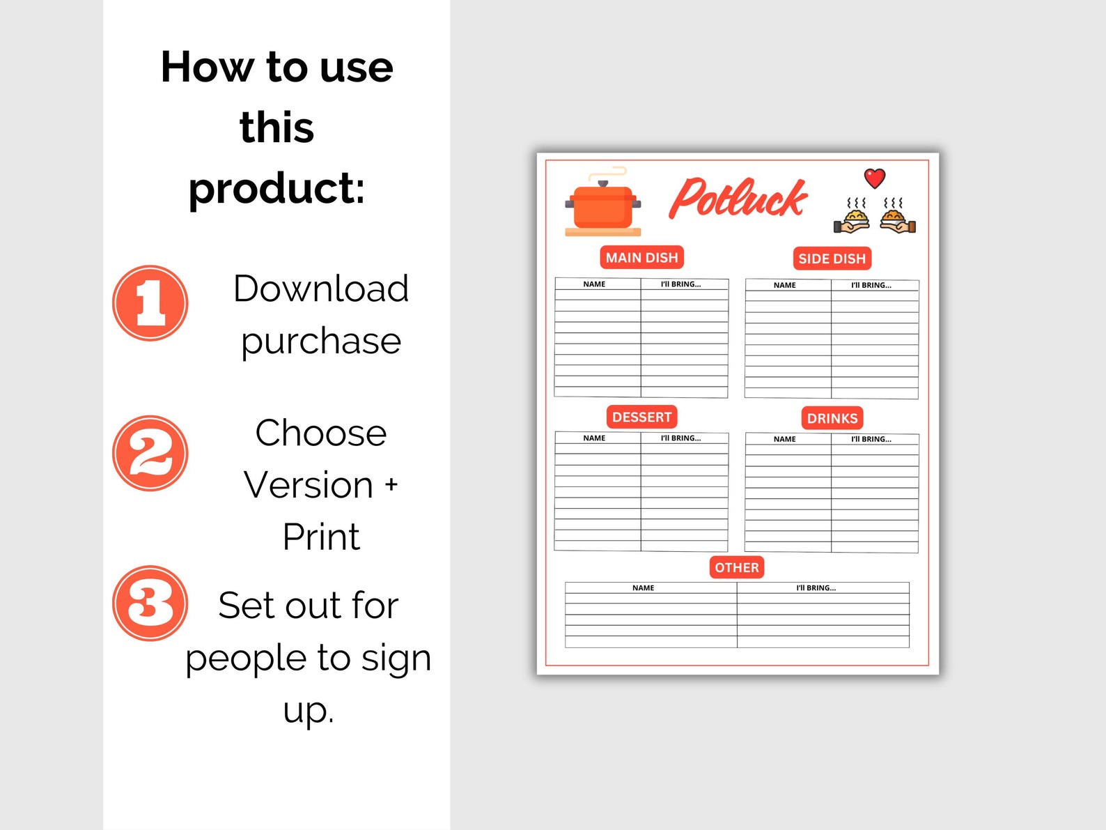 Potluck Sign up Sheet, Printable Potluck Party Sign up Form, Potluck ...