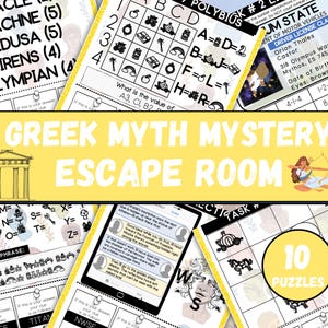 Escape Room sulla mitologia greca per bambini, kit per escape room stampabile, giochi per feste di compleanno, escape room fai da te per bambini e adolescenti, gioco di puzzle per bambini