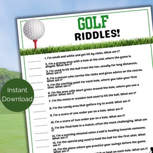 Golf Riddles, Printable Golf Activity, Golf Month Game, Golf Team Party Game, Golf Birthday Game for adults or kids