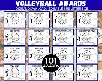 Editable Volleyball Award Certificates, 101 Printable End of Season Volleyball Team Awards, Volleyball Certificates, Volleyball Superlatives