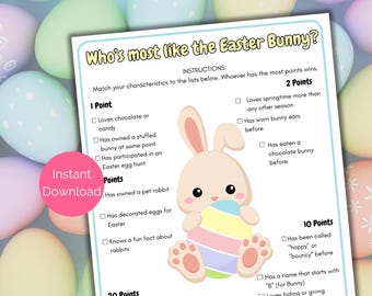 Who's The Most Like the Easter Bunny, Printable Easter Bunny Game, Easter Icebreaker, Easter Activity, Easter Party Game for Groups