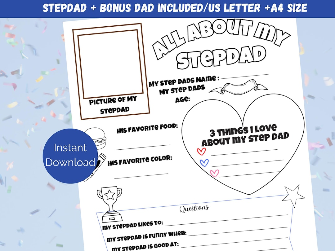 Step Dad Questions Printable All About My Step Dad, Printable Fathers Day Questionnaire for Bonus ...