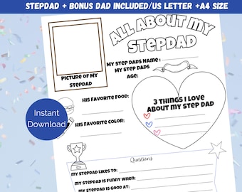 Step Dad Questions Printable All About My Dad Printable, DIY Father's Day Questionnaire, Instant ...