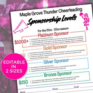 EDITABLE Cheer Sponsorship Levels Flyer Template, Cheerleading Sponsorship Form Template, Sponsor My Season Flyer, Cheer Fundraiser Flyer