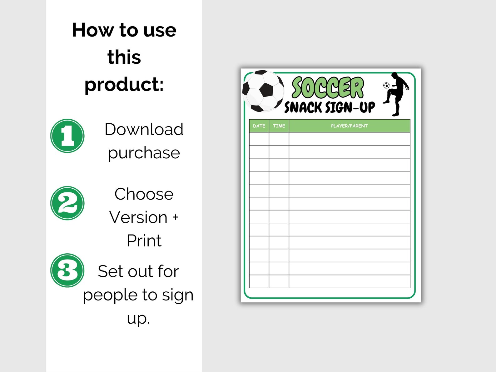 Soccer Snack Sign up Sheet, Printable Soccer Snack Schedule, Soccer ...