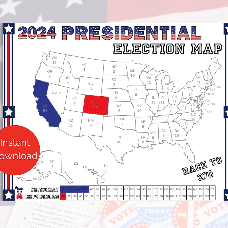 Printable 2024 Electoral Map Etsy