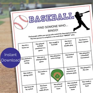 Baseball Find Someone Who Game, Printable Baseball Party Mix and Mingle, Human Bingo  Game, Baseball Team Ice Breaker, Find the Guest Game