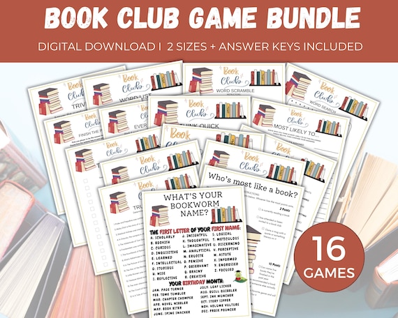 Book Club Game Bundle, 16 Printable Book Club Activities, Book Club Icebreakers, Book Club Party Games, Book Club Meeting Icebreakers