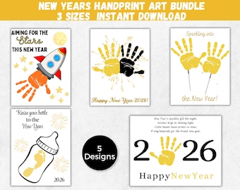 2026 New Years Handprint Art Bundle, New Years Handprint Craft for toddlers, New Year Keepsake, New Year Activity Preschool, New Years Craft