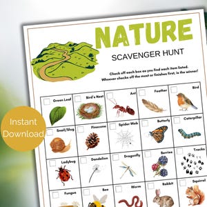 Nature Scavenger Hunt for kids, Outdoor Nature Scavenger Hunt, Nature Walk Activity, Kid Outdoor Activity, Nature Hunt, Hike Activity