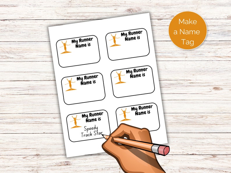 Runner Tags Labels What's Your Runner Name Game + Name Tags, Track and Field Party ...