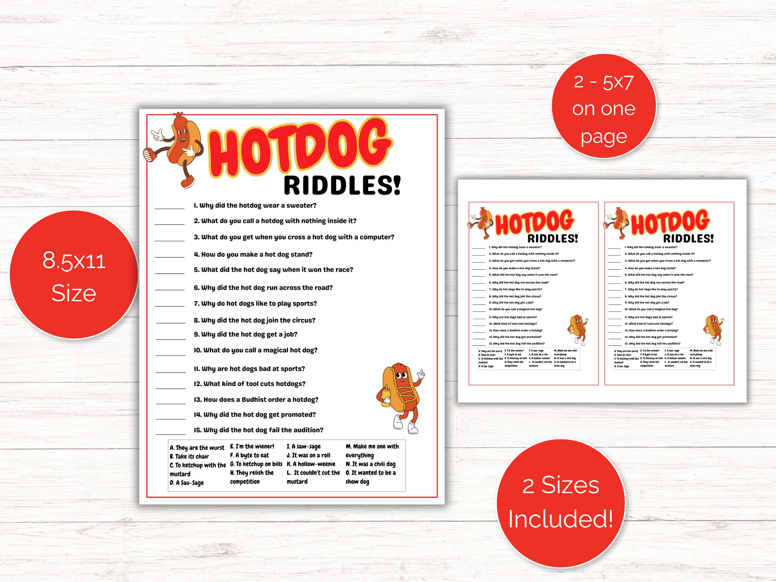 Hot Dog Riddle Hot Dog Riddles, Hot Dog Jokes, Hot Dog Party Game, Summer Party ...