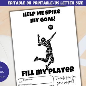 Editable Fill My Volleyball Player Fundraiser Template, Volleyball Fundraiser Flyer, Volleyball Sponsor My Season, Color My Fundraiser Form