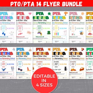 EDITABLE PTO PTA Meeting Flyer Template Bundle, Pto/Pta Information Meeting Flyer, Seasonal pto pta Meeting Flyer Bundle