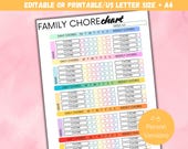 Editable Family Chore Chart, Weekly Family Chore Chart Printable, Adult Chore Chart, Chore Chart for Kids, Chore Chart for Teens