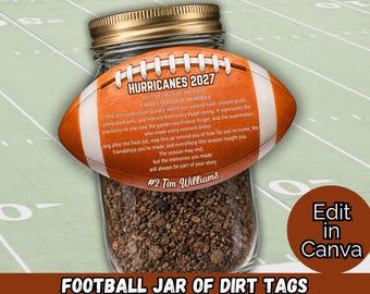 Editable Football Jar of Dirt Gift Tag Template, Football Player Gift, Football Team Gift, Senior Night Gift, End of Season Gift