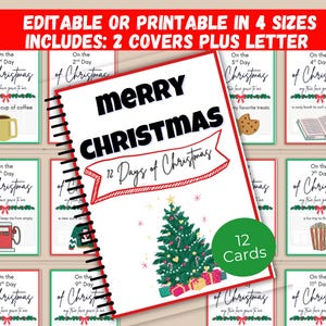 12 Tage Weihnachtsgeschenkkartenbuch bearbeitbar, druckbares Weihnachtsgeschenk für Lehrer, Weihnachtsgeschenkkartenhalter, Weihnachtsgeschenkidee für Teen