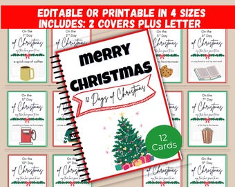 12 Days of Christmas Gift Card Book Editable, Printable Christmas Gift for Teacher, Christmas Gift Card Holder, Christmas Gift Idea for Teen