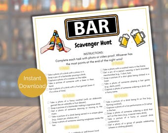 Bar Scavenger Hunt, Printable Bar Hopping Game, Ladies Night Bar Crawl Game, Pub Crawl Game, Photo Scavenger Hunt, Birthday Bar Crawl Game