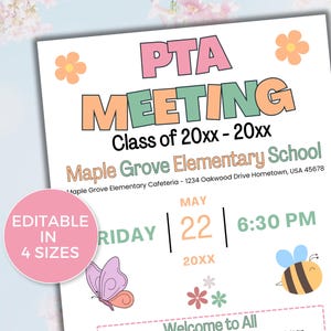 EDITABLE PTO PTA May Meeting Flyer Template, Pto/Pta Information Meeting Flyer, Seasonal  pta Meeting Flyer, Spring Pta Meeting Reminder