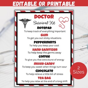 Editable Doctor Survival Kit Gift Tags, National Doctors Day Gift, Doctor Thank You Gift, Medical Staff Appreciation Week, Physicians Gift