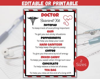 Editable Doctor Survival Kit Gift Tags, National Doctors Day Gift, Doctor Thank You Gift, Medical Staff Appreciation Week, Physicians Gift