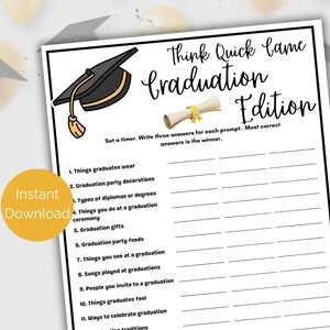 Graduation Think Quick, Graduation Party Game for College Graduation or ...