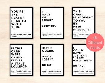 Funny Tween Valentine Cards, 18 Printable Funny Teen Valentines, Snarky Valentine Day Cards, Funny Classroom Valentines, Boy Valentine Cards