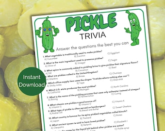 Pickle Trivia Game, Pickle Quiz, Printable Pickle Themed Party Game, Pickle Birthday, Pickle Baby Shower, Pickle Bachelorette Party Game