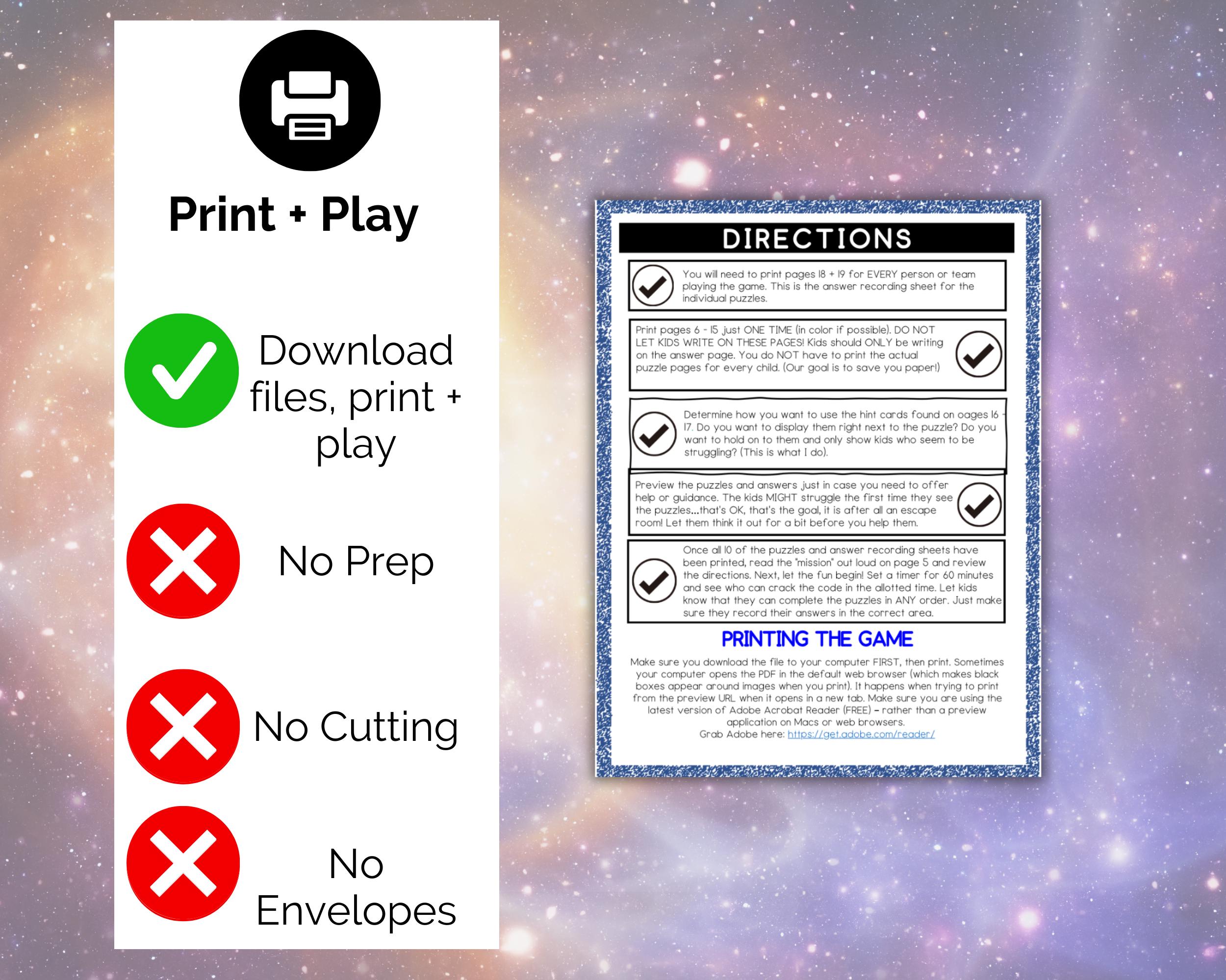 Space Escape Room for Kids, Printable Escape Room Kit, Birthday Party ...