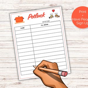 Potluck Sign up Sheet, Printable Potluck Party Sign up Form, Potluck ...