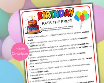 Verjaardag geef de prijs door, afdrukbare verjaardag geef het pakket door, verjaardag geef het cadeaugedicht door, afdrukbare verjaardagsspellen voor kinderen of volwassenen