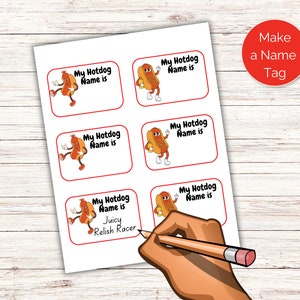 What's Your Hot Dog Name Game + Name Tags, Hot dog party game, Summer BBQ or Cookout Activity, National Hot Dog Day Game for kids or adults image 2