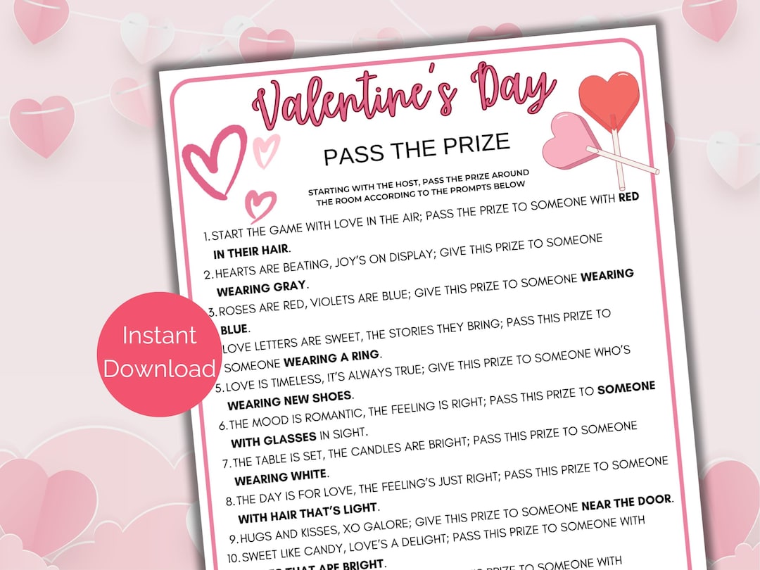 Valentines Pass the Prize, Printable Valentine's Pass the Parcel Game ...