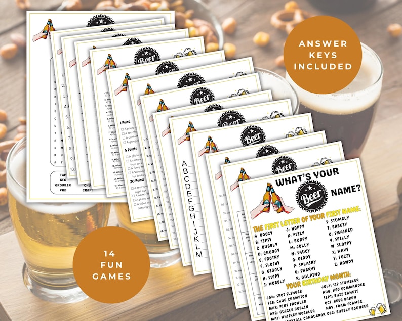 Beer Game Bundle, 14 Printable Beer Themed Party Games, Bar Trivia ...