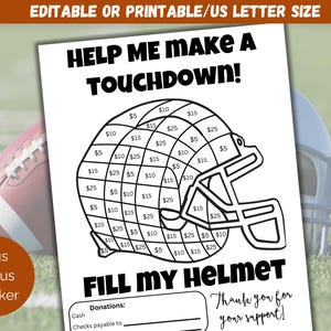 Editable Fill My Football Helmet Fundraiser Template, Football Fundraiser Flyer, Football Sponsor My Season, Color My Helmet Fundraiser Form