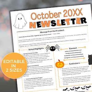 EDITABLE October PTO PTA Newsletter Template, Monthly Classroom  October Newsletter, School Newsletter, Daycare Newsletter, Fall Newsletter