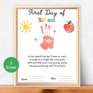 Gedicht eerste schooldag handafdruk, 1e schooldag handafdruk ambacht, herinnering aandenken, terug naar school handafdruk kunst, voorschoolse ambacht