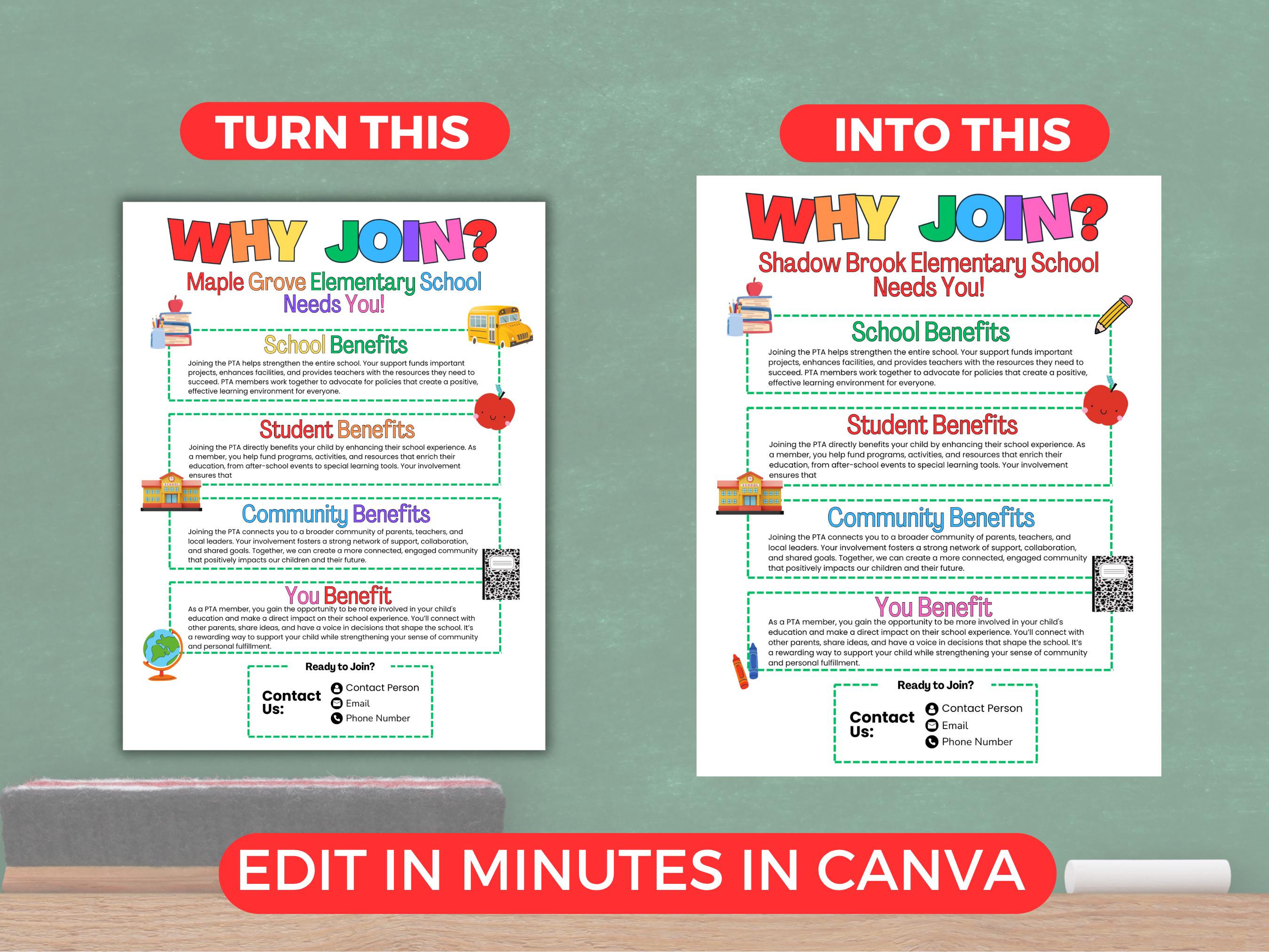 EDITABLE Why Join the PTA PTO Flyer Template, Pta Volunteer Recruitment ...
