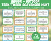 Indoor + Outdoor Scavenger Hunt, Printable Indoor Outdoor Teen Scavenger Hunt, Birthday Scavenger Hunt, Treasure Hunt for Teens + Older Kids