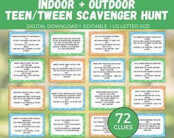 Indoor + Outdoor Scavenger Hunt, Printable Indoor Outdoor Teen Scavenger Hunt, Birthday Scavenger Hunt, Treasure Hunt for Teens + Older Kids