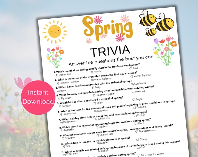 Spring Trivia Game, Printable Spring Quiz, Spring Activity for Kids or ...