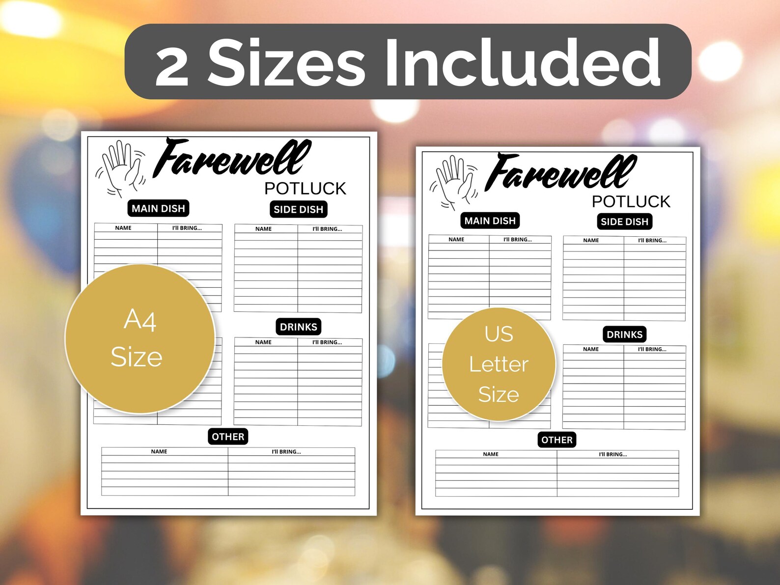 Farewell Potluck Sign up Sheet, Printable Going Away Party Potluck Sign