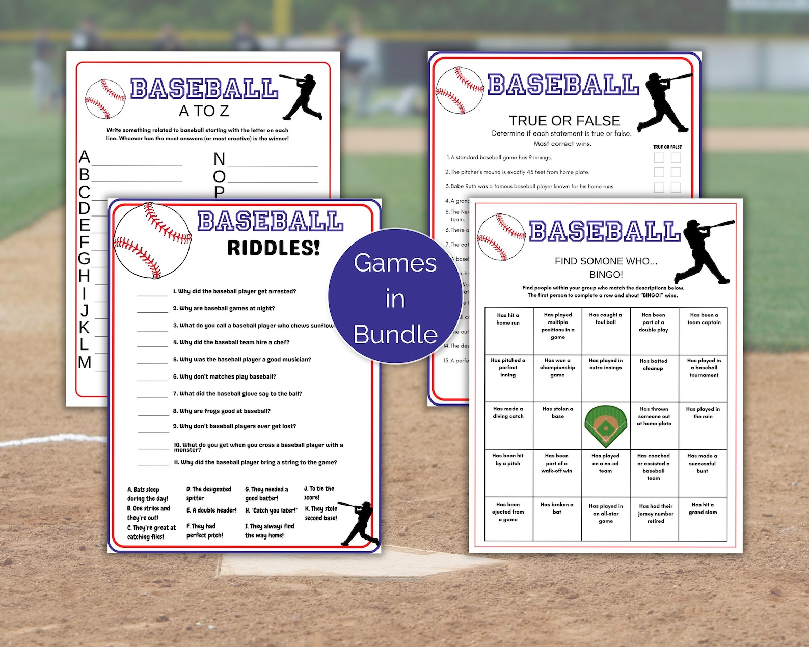 Baseball Game Bundle, 15 Printable Baseball Party Games, Baseball Team ...