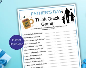 Fathers Day Think Quick, Fathers Day Activity, Fathers Day Printable, Fathers Day Group Game, Fathers Day Party Idea