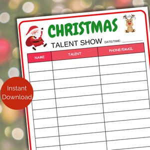 Christmas Talent Show Sign Up Sheet, Holiday Talent Show Sign Up Form, School Talent Show Signup, Printable Talent Show Registration