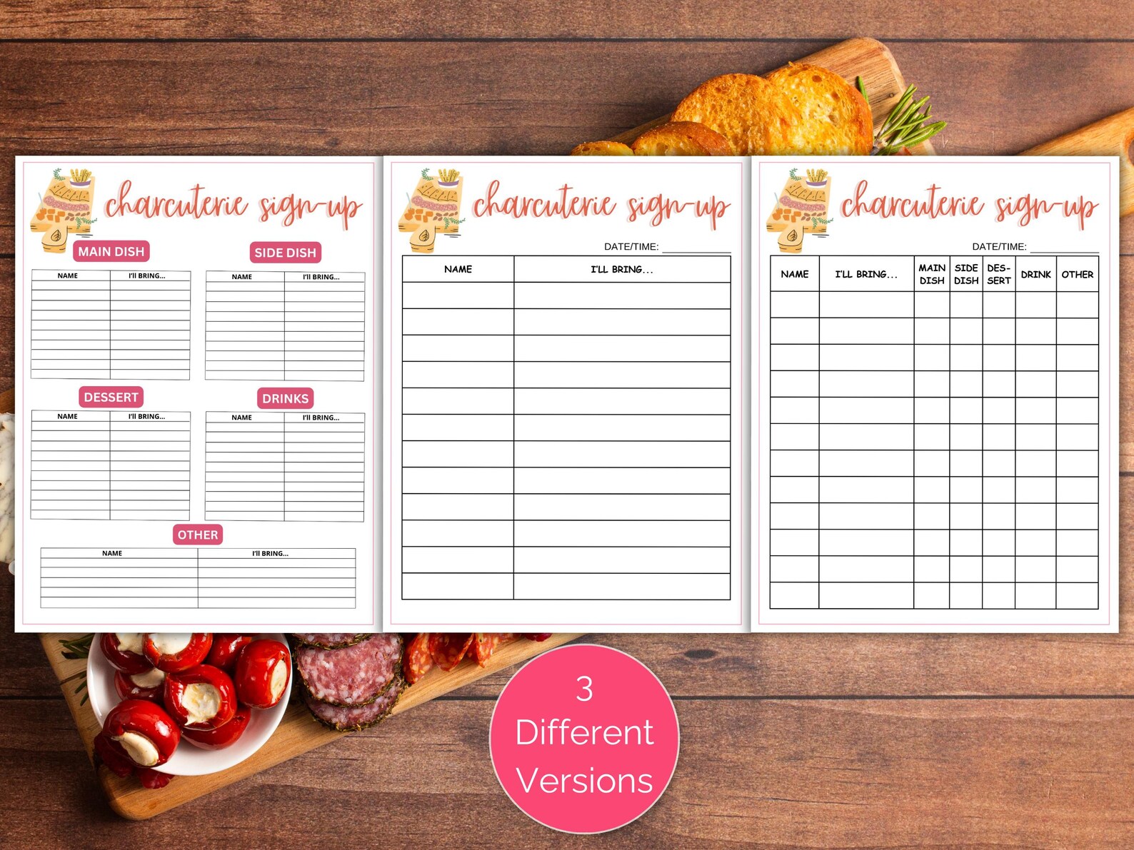 Charcuterie Sign up Sheet, Printable Charcuterie Potluck Sign up Form